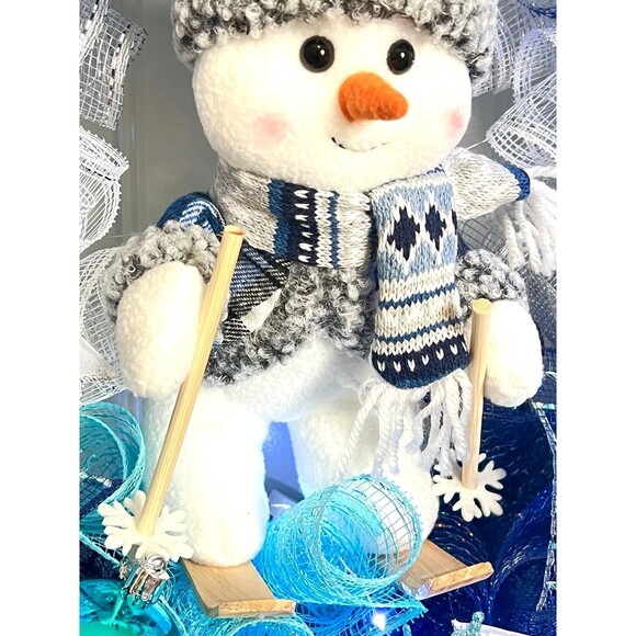 XL Handmade Christmas Holiday Skiing Snowman Ribbon Prelit Wreath 26 ins LED - Picture 5 of 11